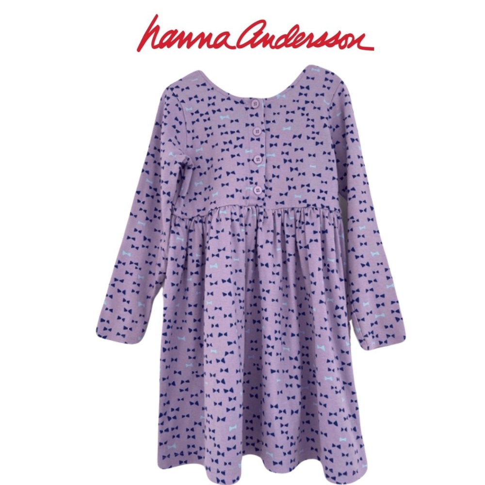 Hanna Andersson girl lavender bow long sleeve skater dress size 8 130cm